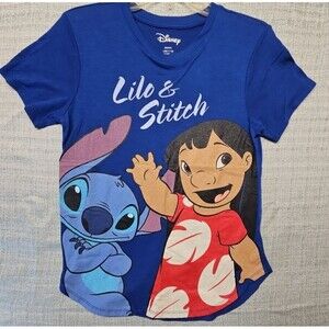 Disney Lilo & Stitch Blue Graphic T-Shirt Child Large Pre-Owned